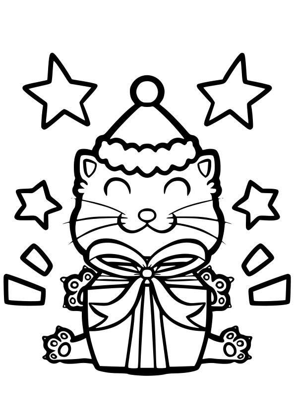 Christmas cat free coloring pages for kids