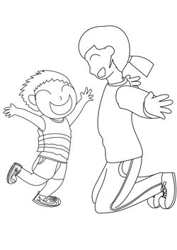 Nursery teacher and boy free coloring pages for kids