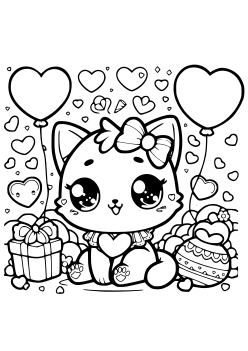 Cat Heart coloring pages for kindergarten and preschool kids activity free