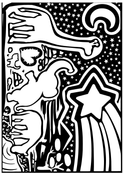 の動物の集まり2夜空輝く夜の日にの塗り絵です。 ぞうさんやキリンさんたちが集まっている夜の一場面の塗り絵です。 細かめですが、比較的簡単に塗れる塗り絵になっております。