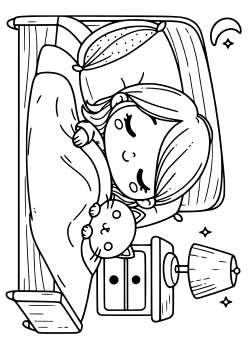 Girl with cat coloring pages for kindergarten and preschool kids activity free