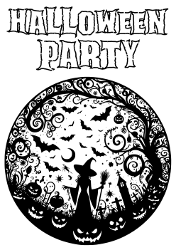 のハロウィン6黒白塗り絵です