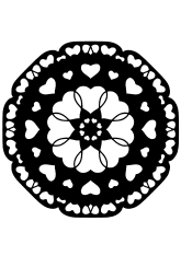 のハートのマンダラ黒白塗り絵です