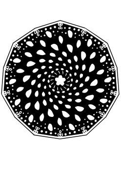 の桜の花吹雪の黒白曼荼羅塗り絵です