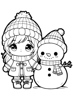 Girl with Snowman free coloring pages for kids