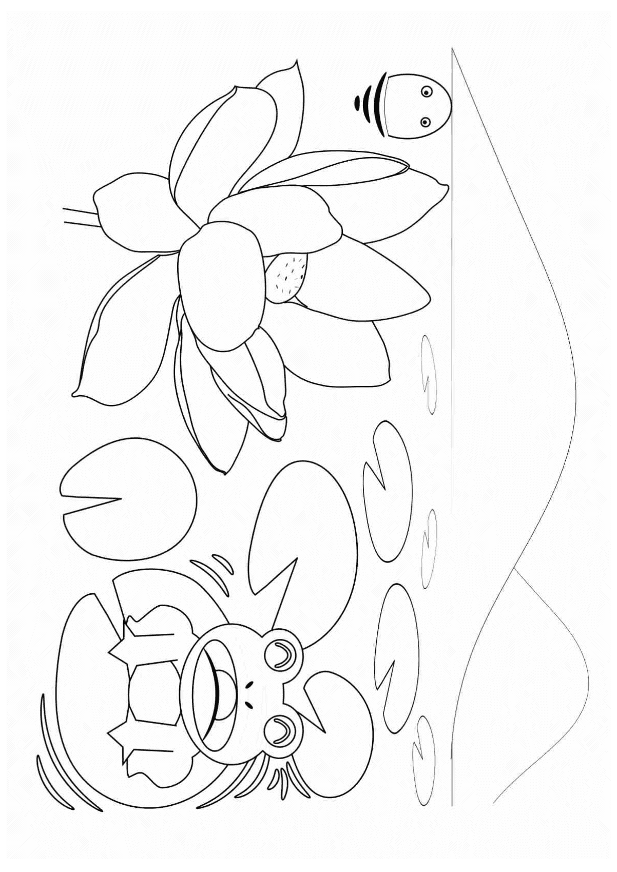 Frog and lotus and mysterious creatures free coloring pages for kids