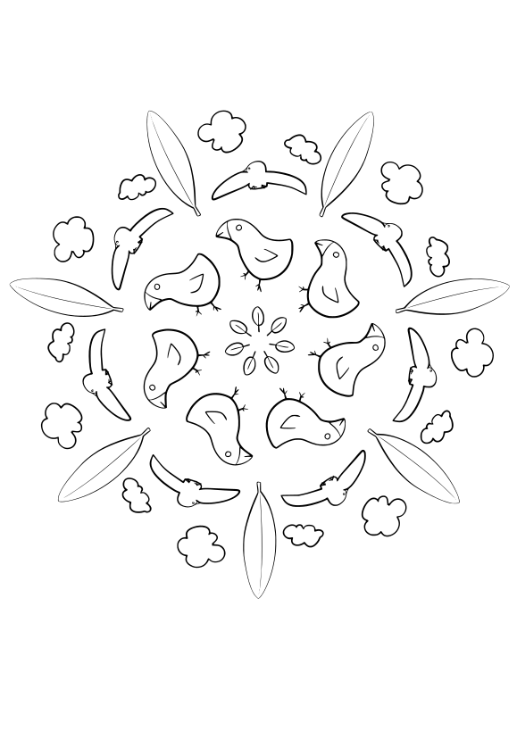 Mandala 21 Birds free coloring pages for kids
