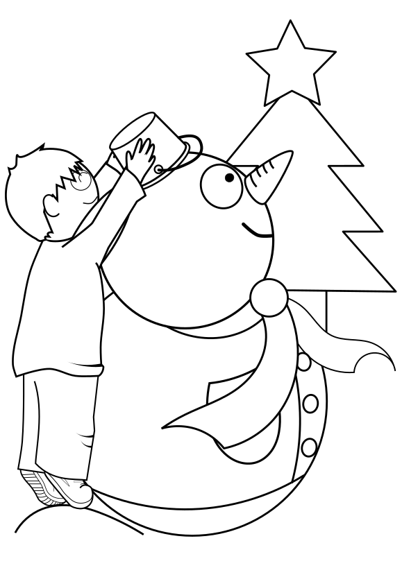 Boy making a snowman
 free coloring pages for kids